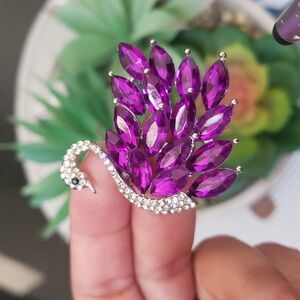 Purple Rhinestone Swan Brooch Pin